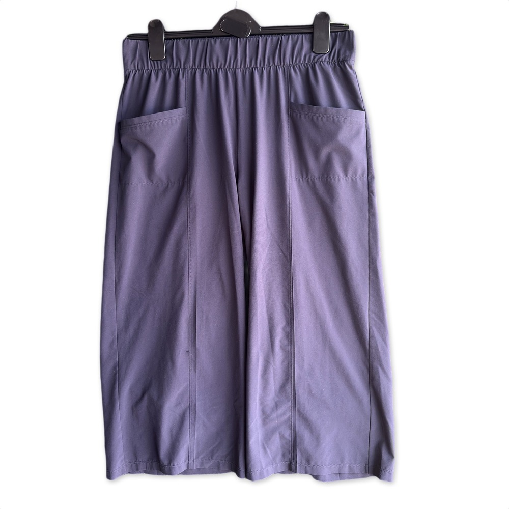 T by Talbots Wide Leg Pants Womens Sz M Navy Elastic Waist Cropped Flowy Pocket